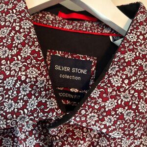 Silver Stone Collection Burgundy Floral Button-Down Men's Shirt - XXXL
